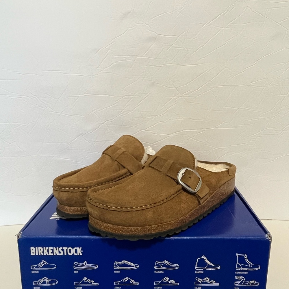 Birkenstock women’s Tan Suede Slip-Ons